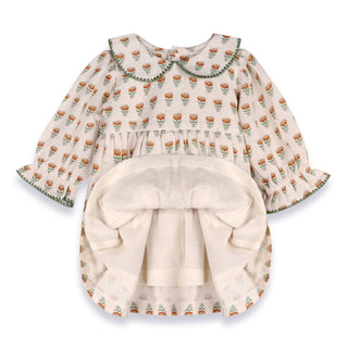 Ina Block Print Floral Baby Dress & Bloomer Set (Linen)