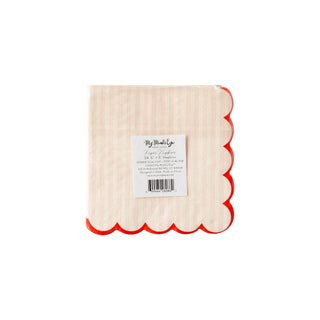 Pink Stripe Scallop Cocktail Napkin