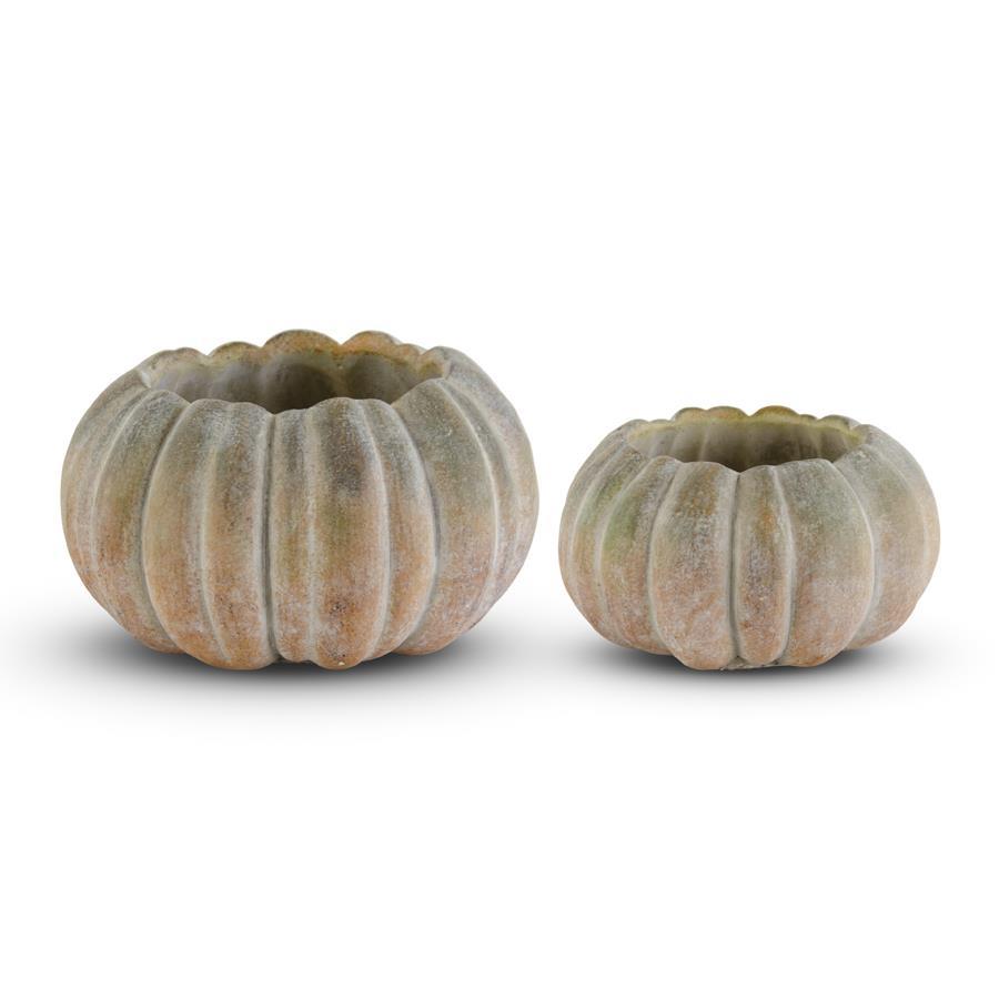 Set of 2 Cement Pumpkin Pots