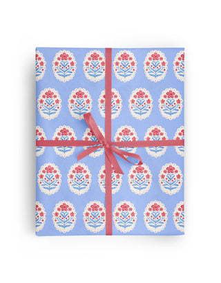 Red White and Blue Cameo Floral Botanical Wrapping Paper