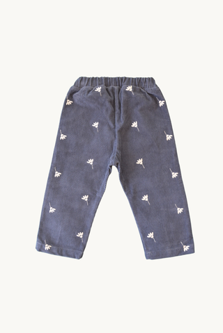 Zeile Corduroy Pants with Embroidered Flowers – Stone Blue