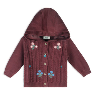 Floral Embroidered Cable Knit Hooded Baby Cardigan (Organic)