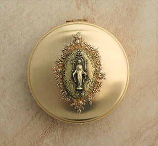 Miraculous Medal Box + Pearl Rosary