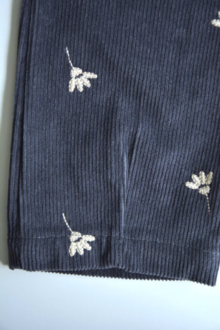 Zeile Corduroy Pants with Embroidered Flowers – Stone Blue
