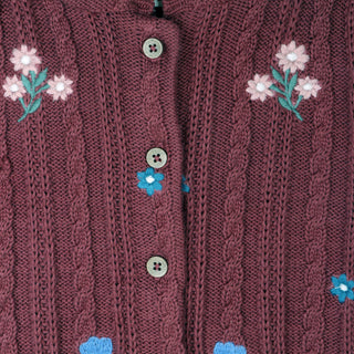 Floral Embroidered Cable Knit Hooded Baby Cardigan (Organic)