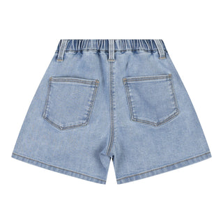 Millie Wide Leg Flower Embroidery Denim Shorts