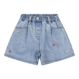 Millie Wide Leg Flower Embroidery Denim Shorts